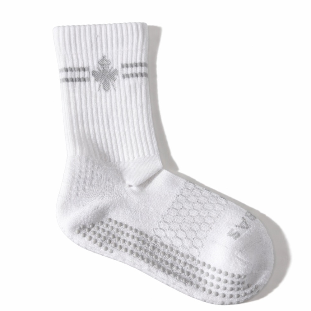 Bombas Gripper Half Calf Socks Women White Non-Slip Crew Pilates Yoga S NEW